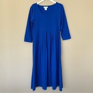 The Paragon Women L Cotton Midi Dress Royal Blue 3/4 Sleeve Pleats Comfy Modest